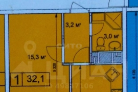 1-комн. квартира, 32,1 м²